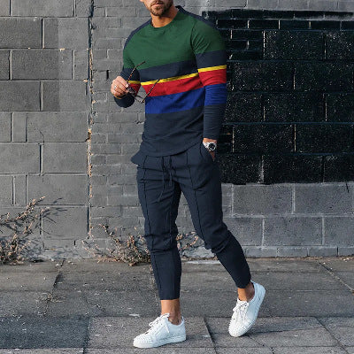 Men’s Round Neck Long Sleeve T-shirt Trousers Suit