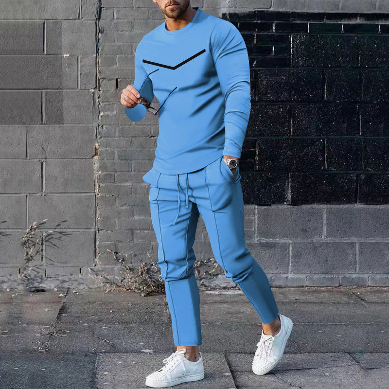 Men’s Round Neck Long Sleeve T-shirt Trousers Suit