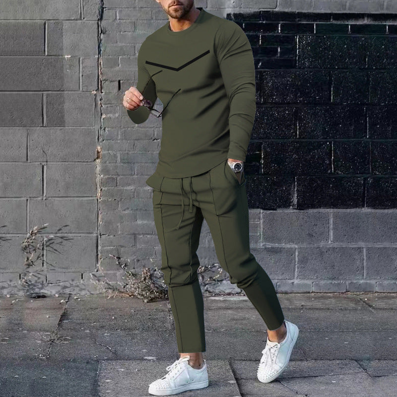 Men’s Round Neck Long Sleeve T-shirt Trousers Suit
