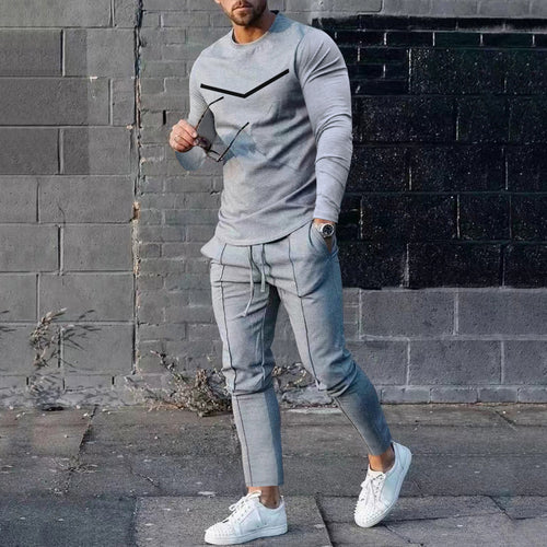 Men’s Round Neck Long Sleeve T-shirt Trousers Suit