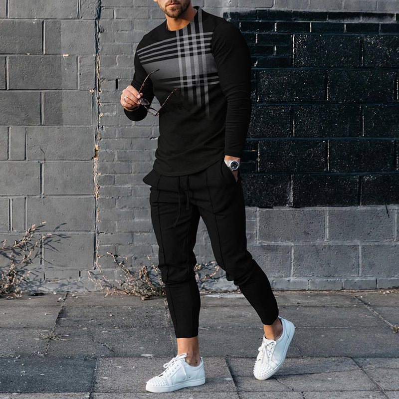 Men’s Round Neck Long Sleeve T-shirt Trousers Suit