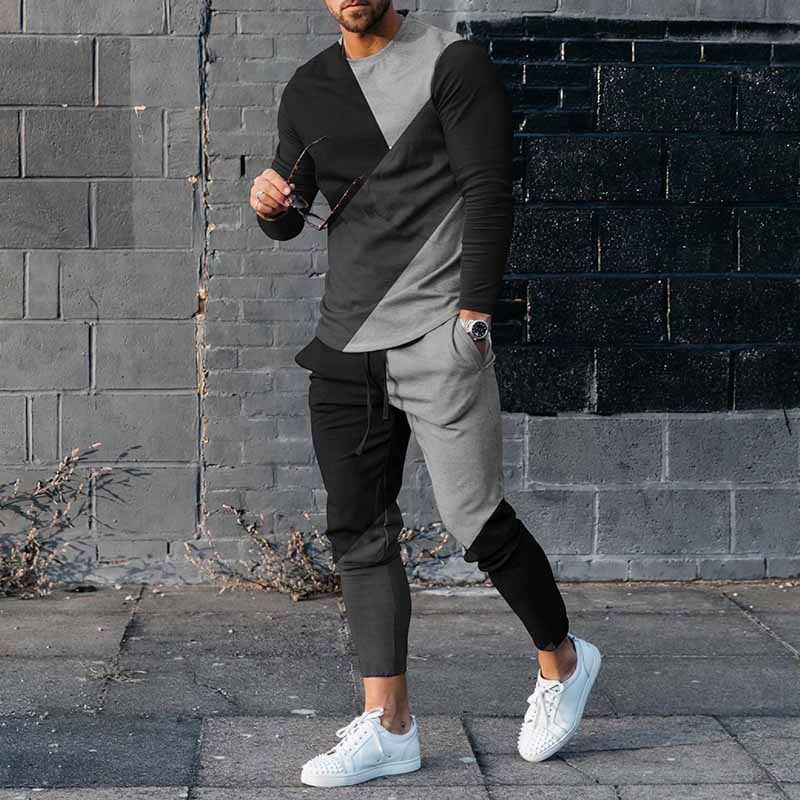 Men’s Round Neck Long Sleeve T-shirt Trousers Suit