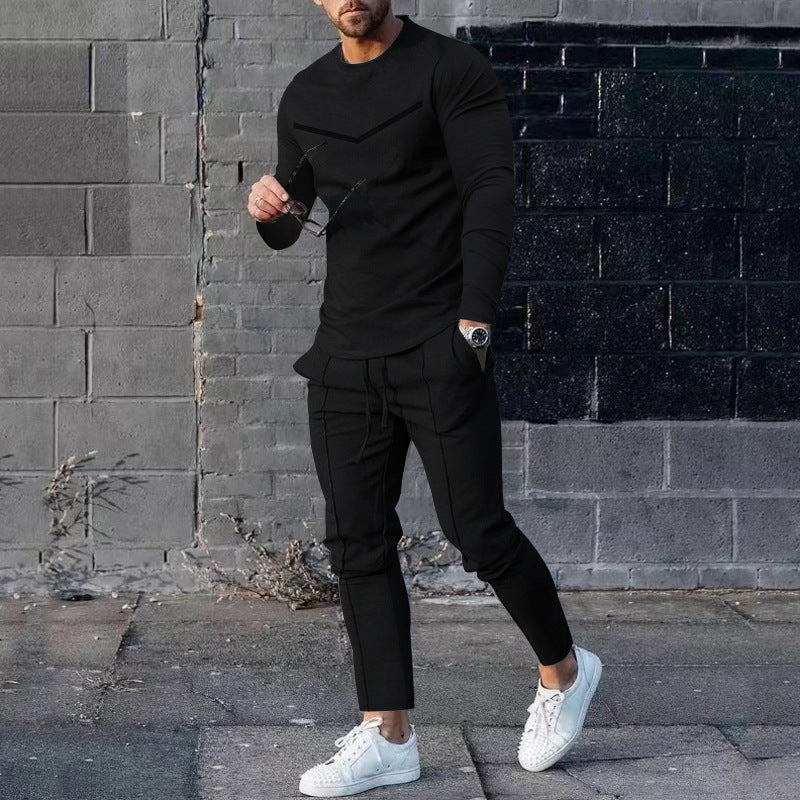 Men’s Round Neck Long Sleeve T-shirt Trousers Suit