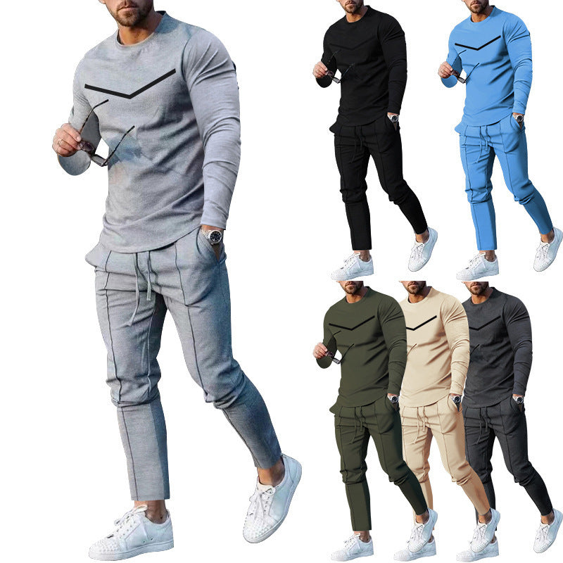 Men’s Round Neck Long Sleeve T-shirt Trousers Suit