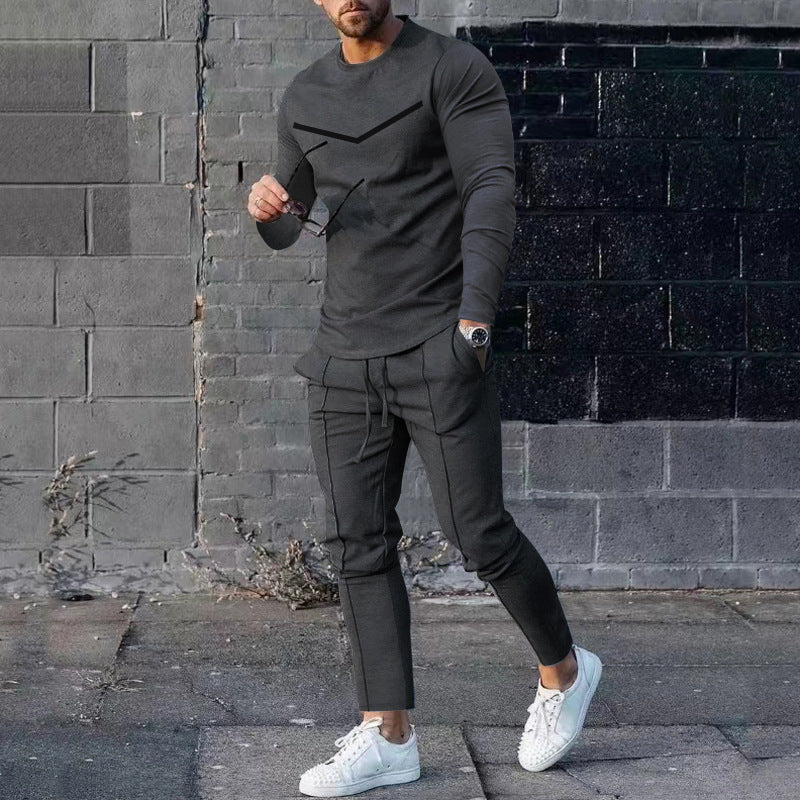 Men’s Round Neck Long Sleeve T-shirt Trousers Suit