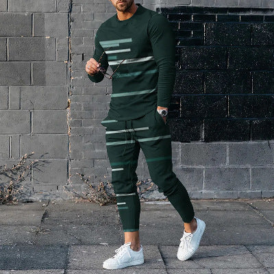 Men’s Round Neck Long Sleeve T-shirt Trousers Suit